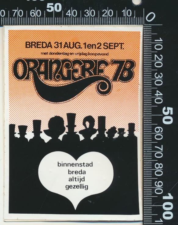Sticker: Orangerie 1976 -Breda (2), Ophalen of Verzenden, Zo goed als nieuw, Bedrijf of Vereniging