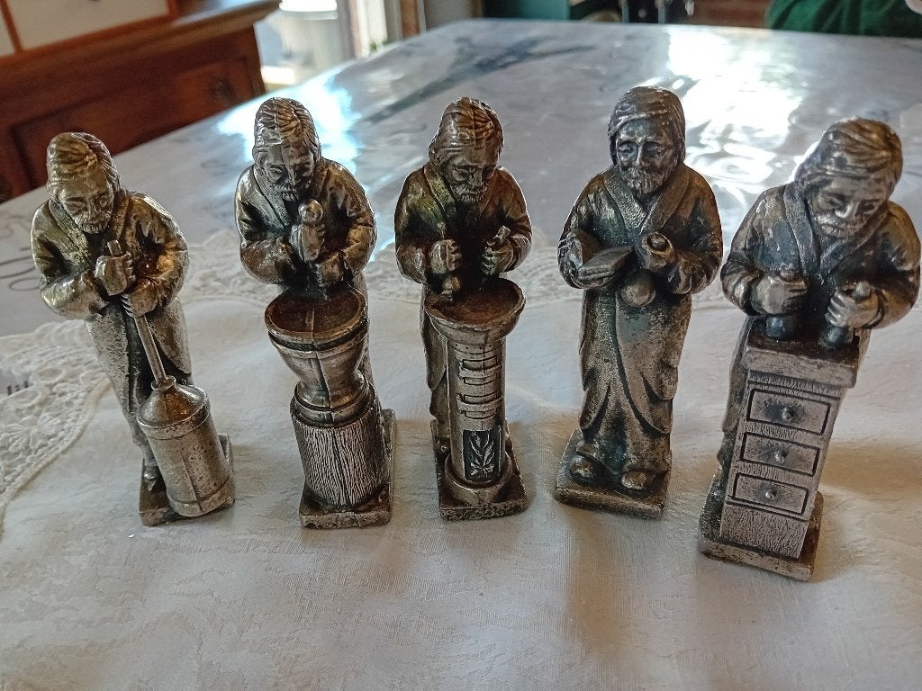 lot van 5 antiek zware metalen monnik beeldjes, Ophalen of Verzenden, Gebruikt