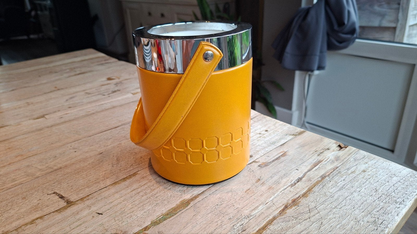 Retro Vintage Flessenkoeler jaren 60/70 Okergeel Skai, Antiek en Kunst, Ophalen of Verzenden