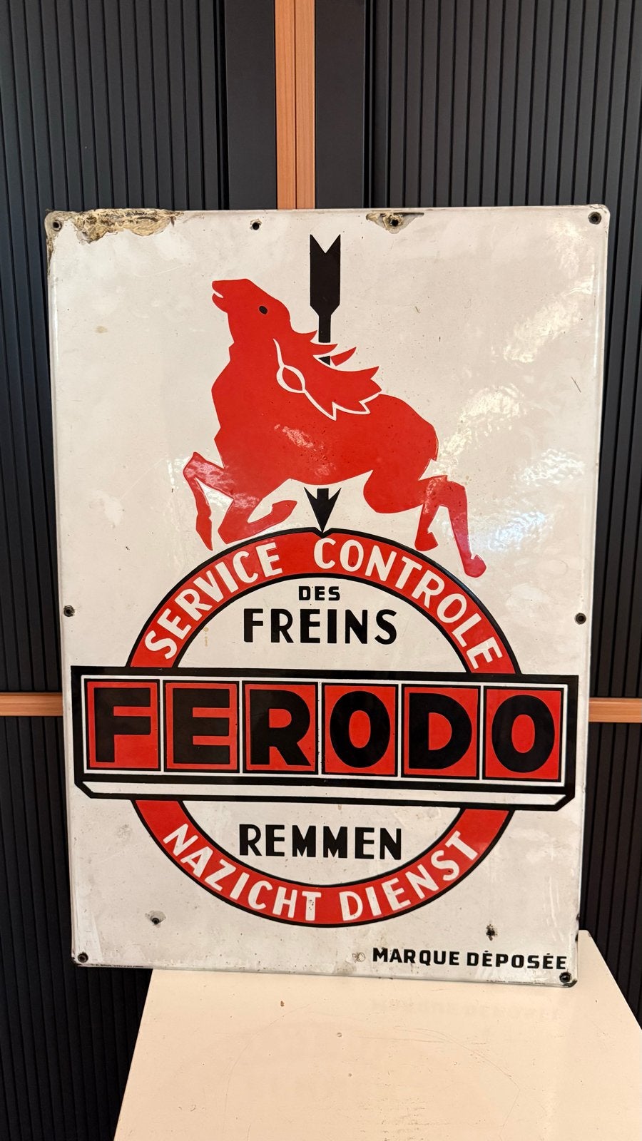 Vintage Ferodo Emaille Reclamebord - Remmen Service, Antiek en Kunst, Antiek | Emaille, Ophalen