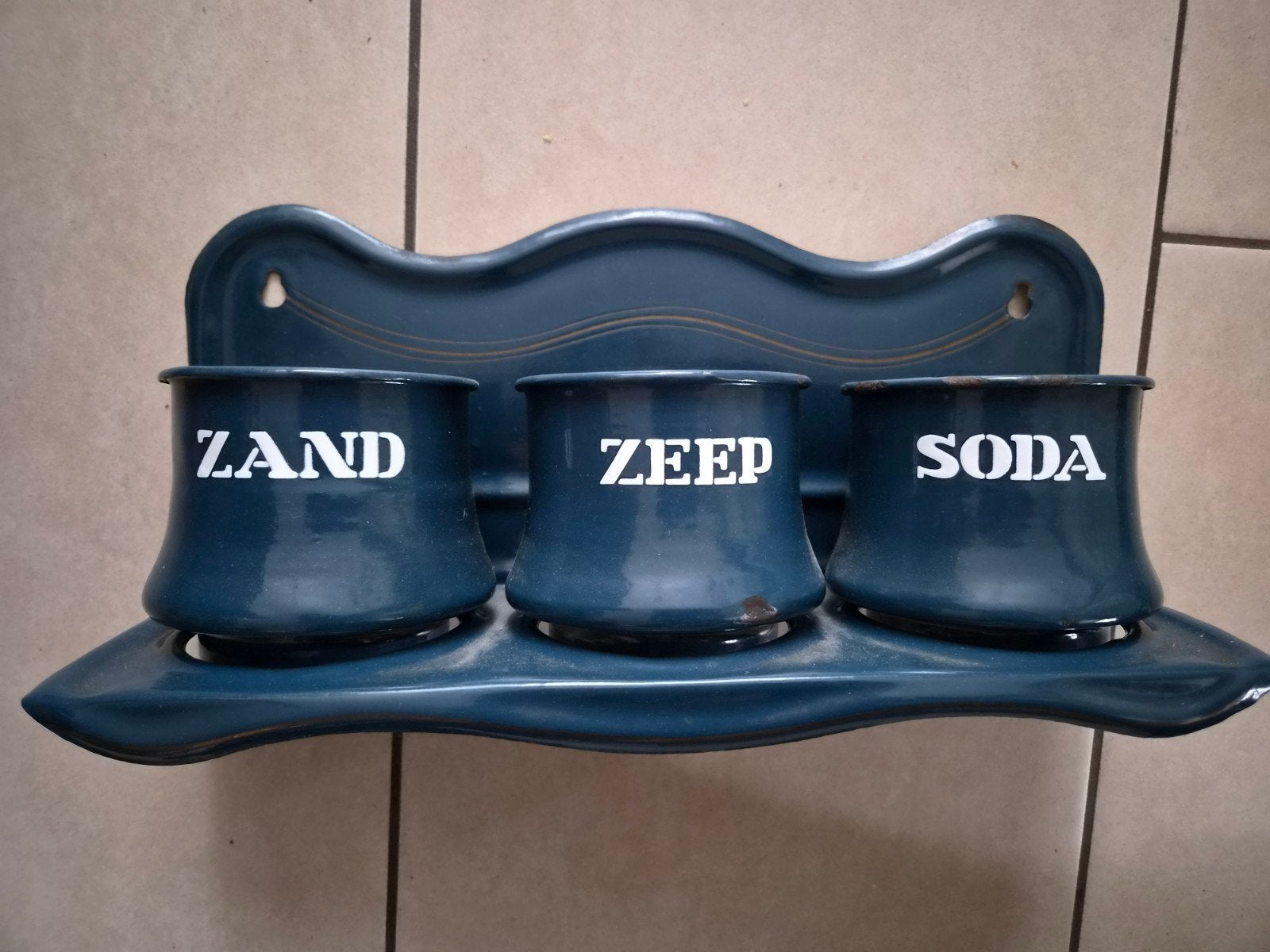 Vintage Emaille Rekje met Zand, Zeep, Soda Bakjes, Antiek en Kunst, Ophalen of Verzenden