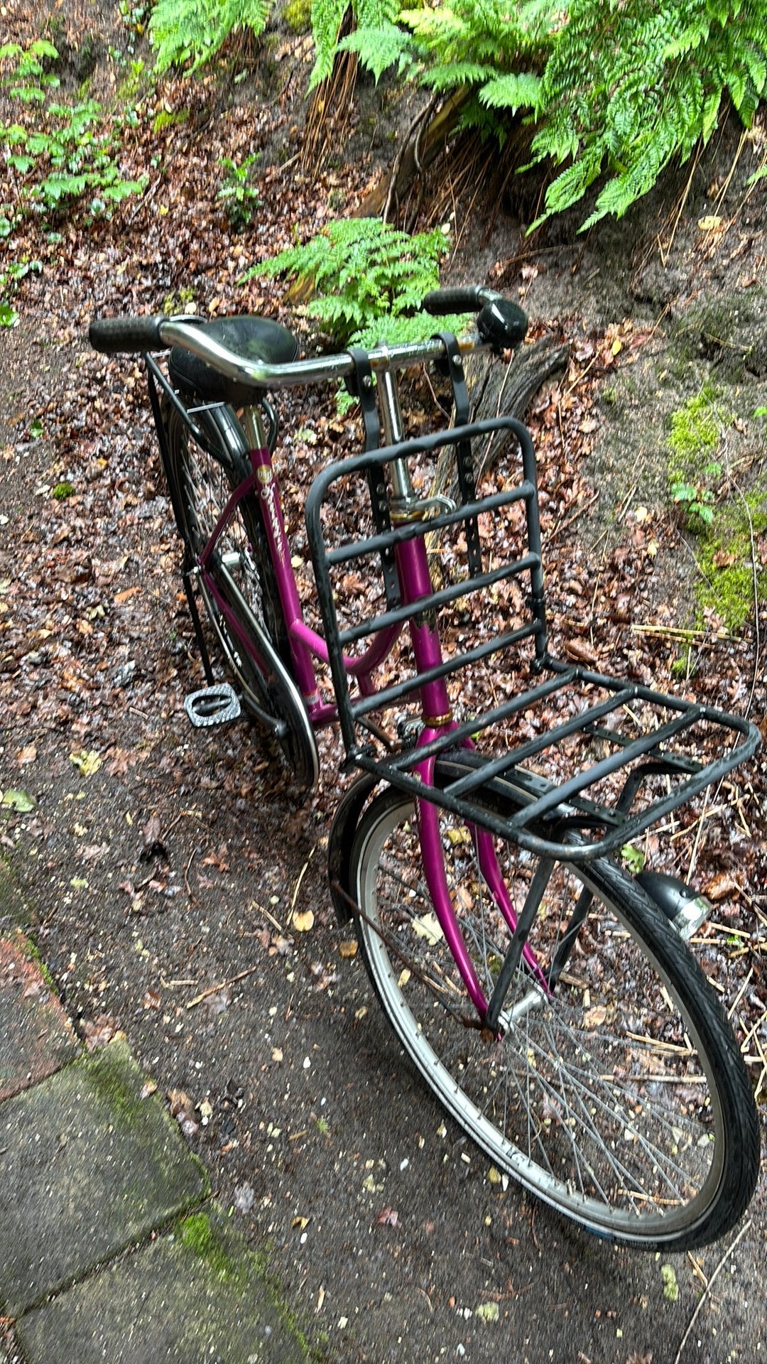 Paarse dames station fiets met nieuw voorwiel en zadel, Trommelrem, Ophalen, Overige merken, 53 tot 56 cm