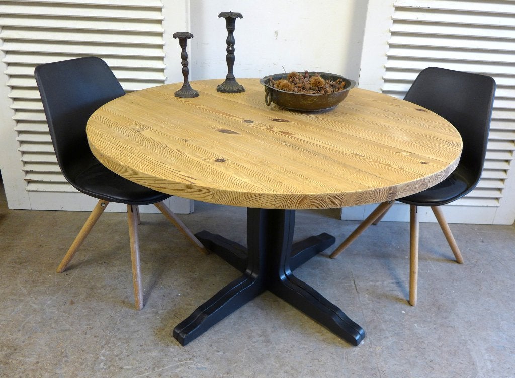Prachtige zwarte ronde grenen eettafel 120 cm, Landelijk rustiek zwart, Ophalen of Verzenden, Zo goed als nieuw, Onbekend