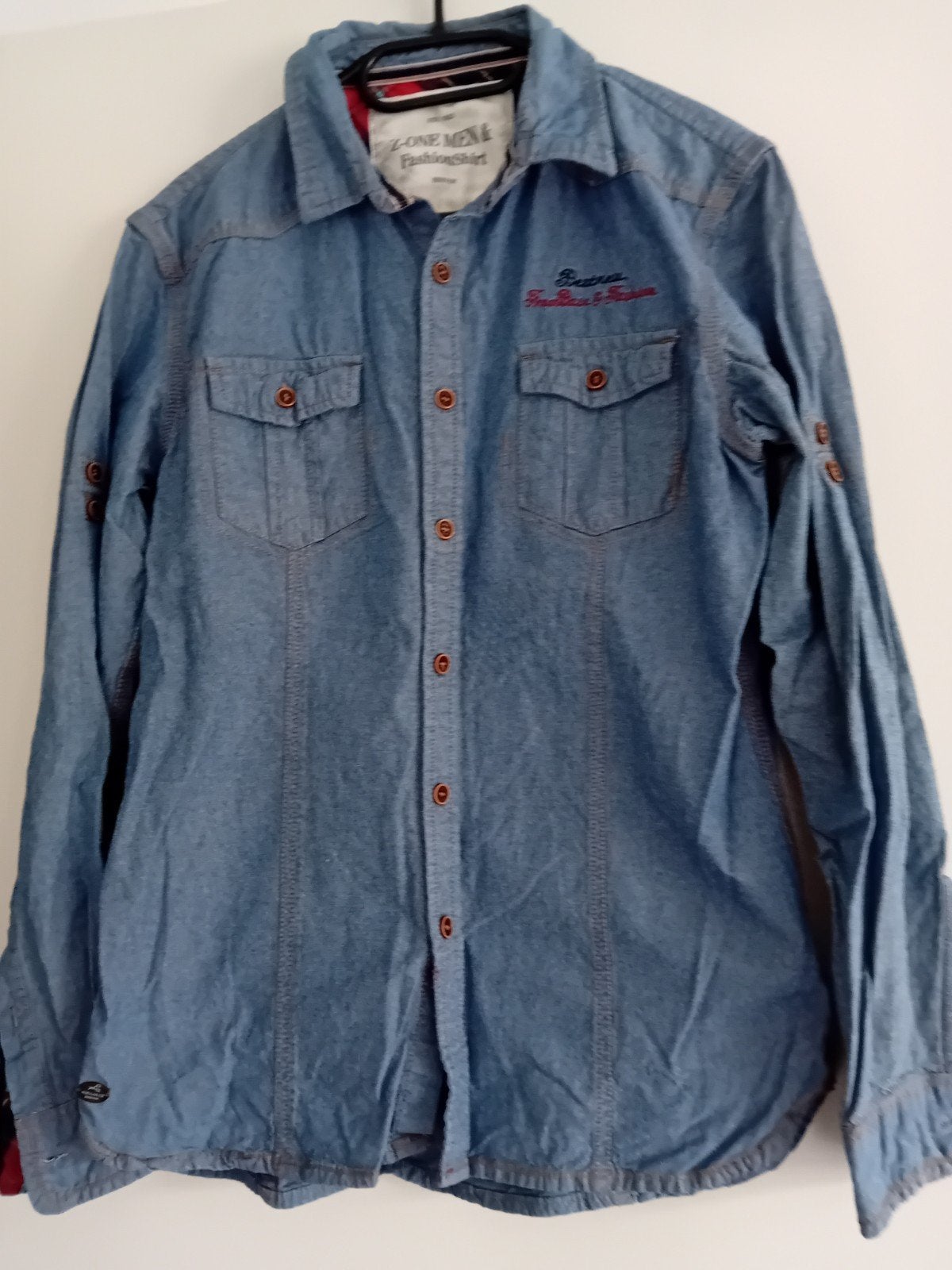 Z-One Spijkerblouse Lange Mouw Maat M Katoen, Kleding | Heren, Z-One, Blauw, Zo goed als nieuw, Halswijdte 39/40 (M)