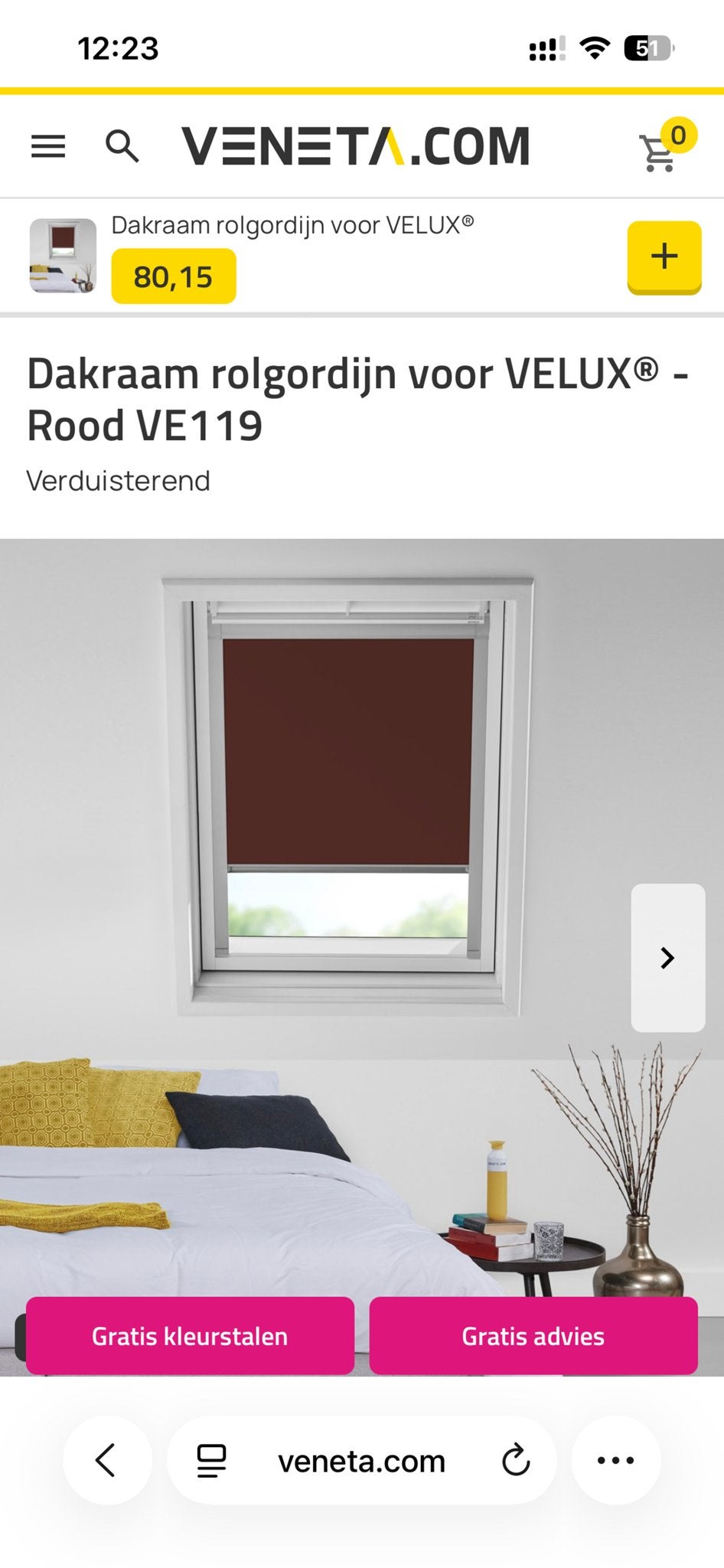 Veneta rolgordijn rood voor Velux GGL S06 - Nieuw in doos, Huis en Inrichting, Overige merken, Verduisterend, Nieuw, Ophalen of Verzenden