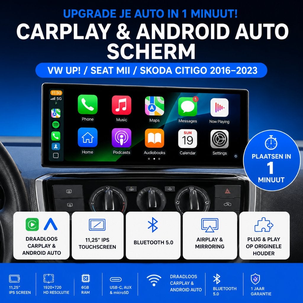 CarPlay & Android Auto scherm VW Up / Mii / Citigo 2016-23, Auto diversen, Verzenden, Nieuw