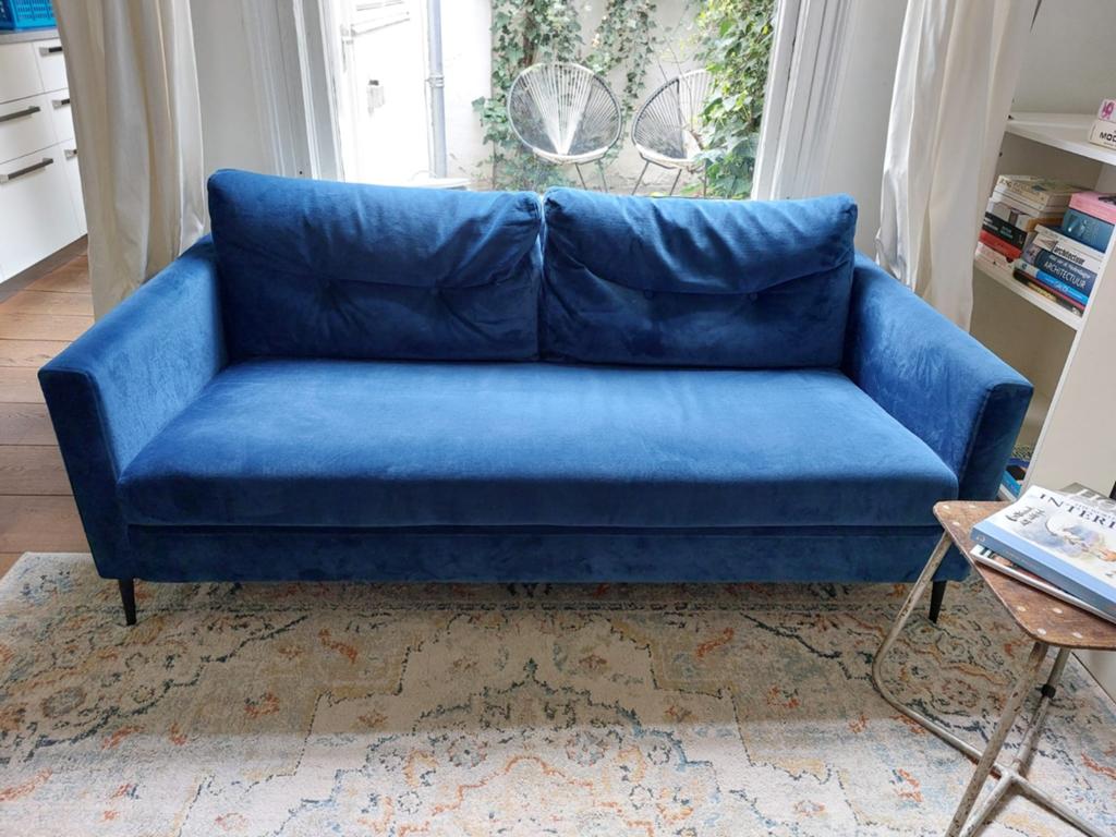 Homestock velvet blauw 2,5 zits bank, Huis en Inrichting, Banken | Bankstellen, Ophalen, 150 tot 200 cm, Tweepersoons, 75 tot 100 cm