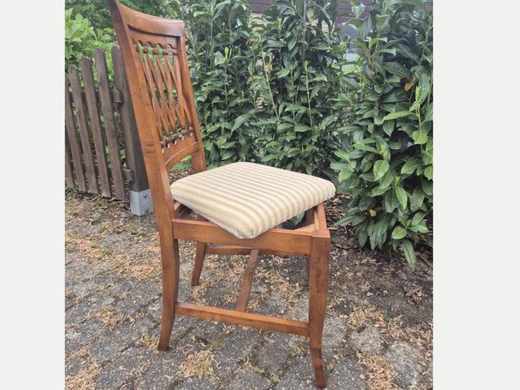 6 Kersenhouten eetkamerstoelen met sierlijke rugleuning, Huis en Inrichting, Stoelen, Ophalen, Zo goed als nieuw, Vijf, Zes of meer stoelen