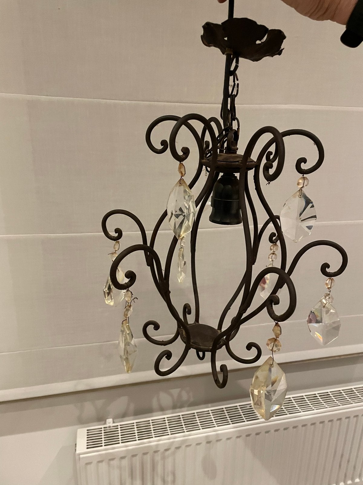 Antieke Kroonluchter luster met Kristallen Hangers, Ophalen, Gebruikt, Metaal