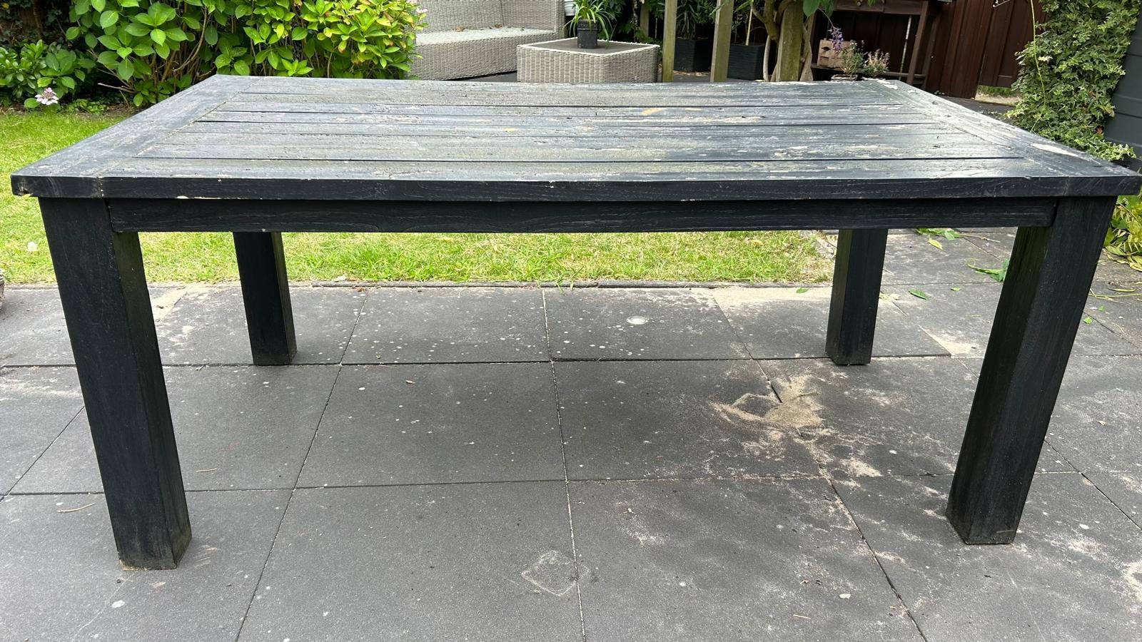 Teakhouten Tuintafel 180 x 100 cm, hoogte 77 cm, Ophalen, Zo goed als nieuw, Rechthoekig, Teakhout