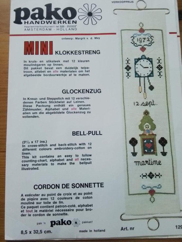 Borduurpakket geboorte klokkestreng, Ophalen of Verzenden, Zo goed als nieuw, Handborduren, Borduurpakket