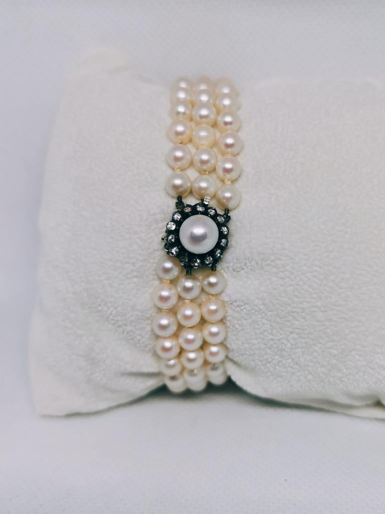 Akoya parels armband met 19eeuw gouden slot en diamanten, Ophalen of Verzenden, Goud, Armband, Met edelsteen