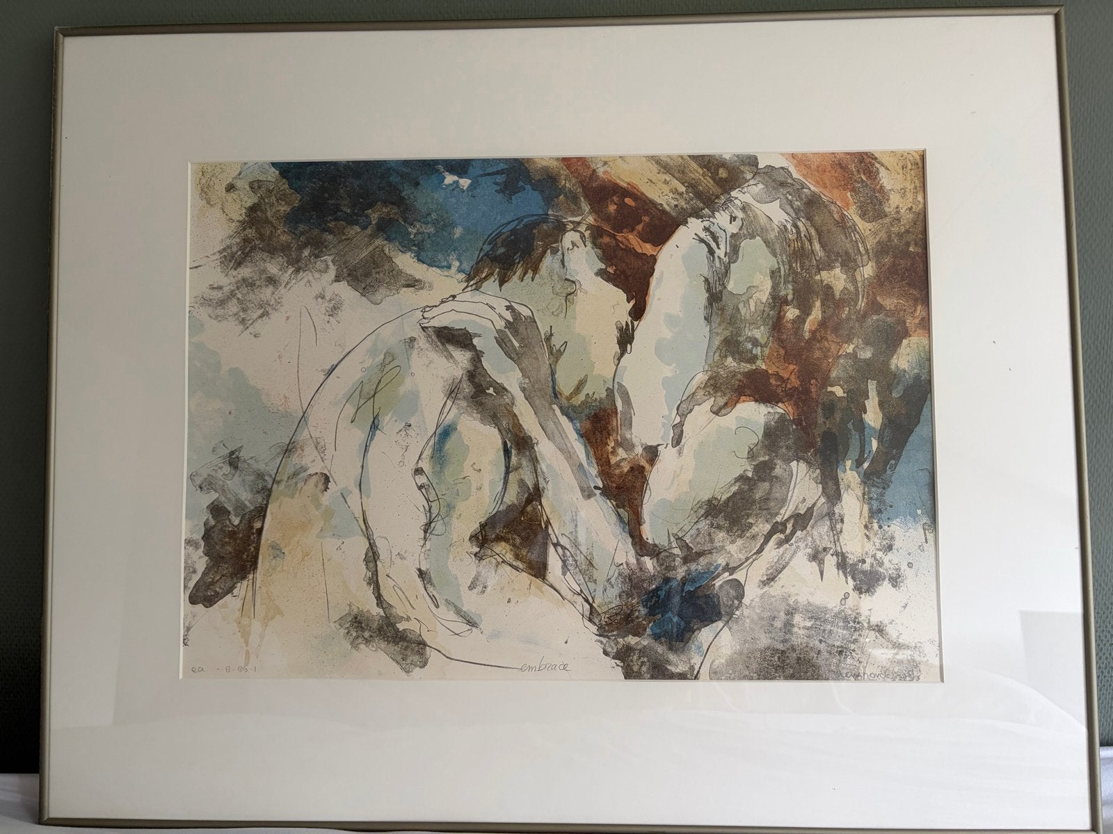 Uniek Gesigneerde zeefdruk 'EA 8-89-1 Embrace' door Vanhorck, Ophalen, Dagelijks leven, 1950 - 1999, 95 cm