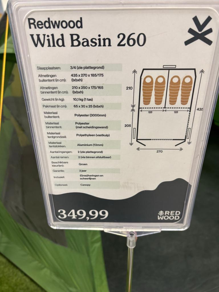 Redwood Wild Basin 260 Tent - Nieuw, 3-4 persoons, Caravans en Kamperen, Tenten, Ophalen of Verzenden, Nieuw, Tot en met 4
