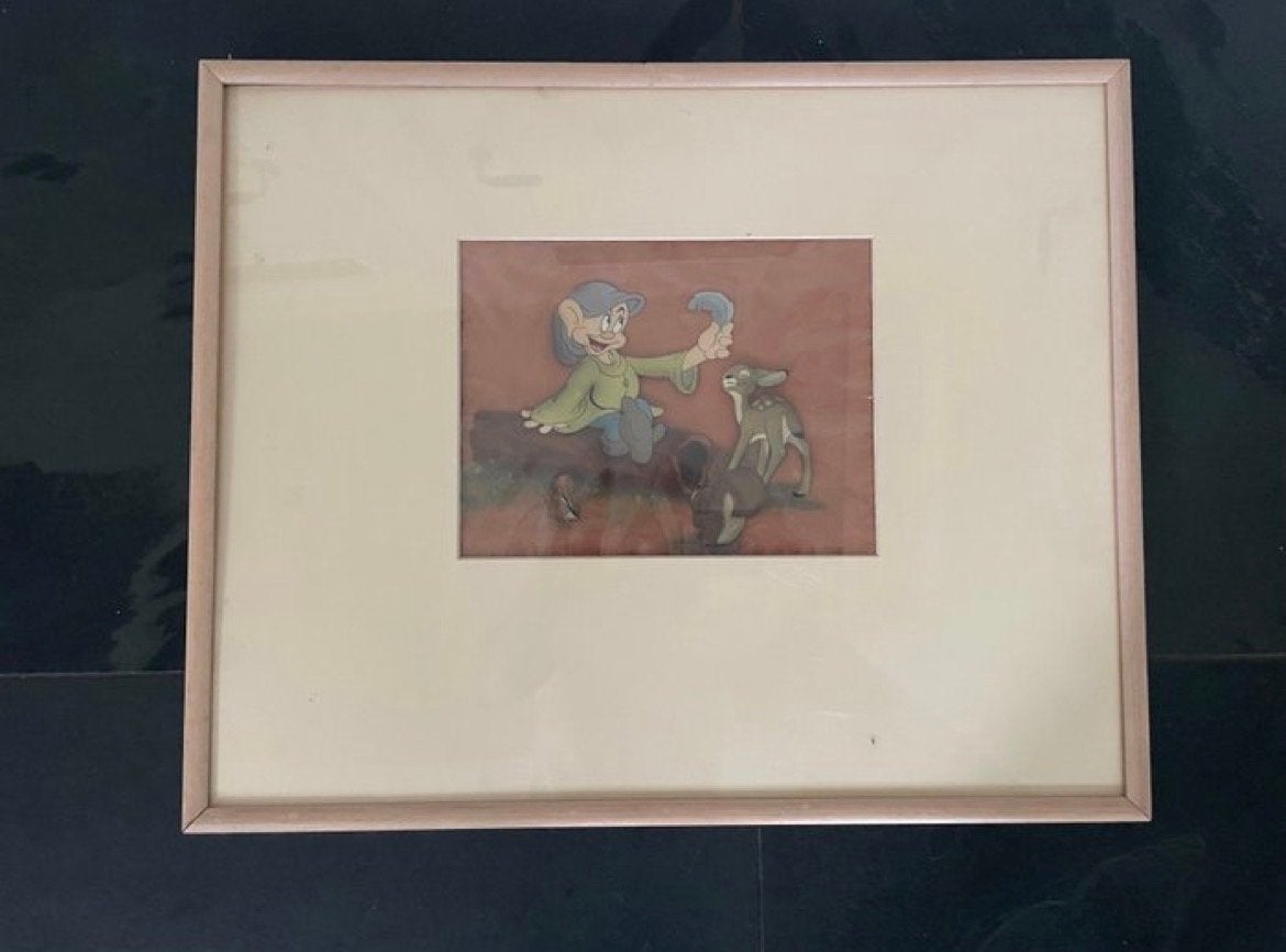 Originele Disney art: Sneeuwwitje en de Zeven Dwergen, Antiek en Kunst, Ophalen, Tekening, Gemengde techniek, Ingelijst