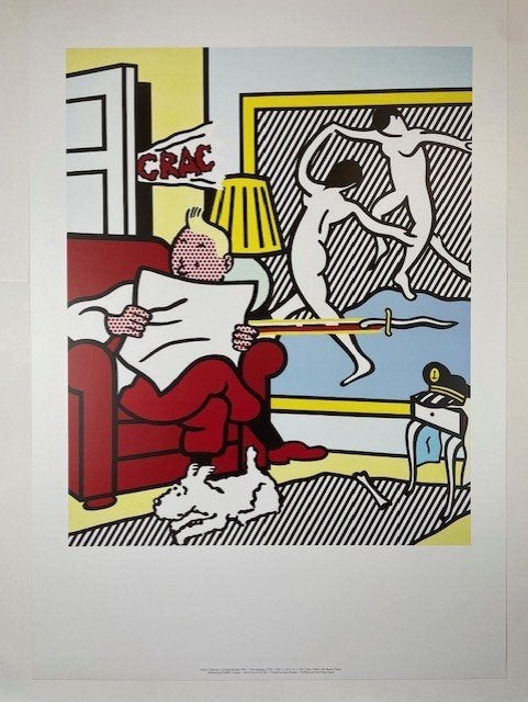 poster Roy Lichtenstein  Kuifje TIN TIN READING 1995, Verzamelen, Ophalen of Verzenden, Zo goed als nieuw, A1 t/m A3, Film en Tv
