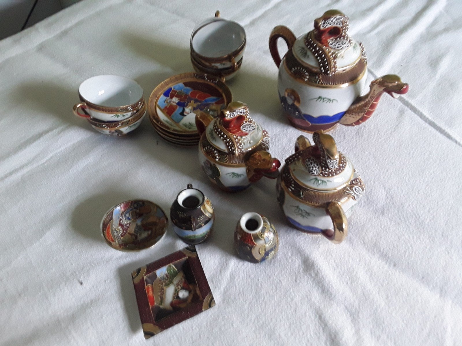 Antiek Japans Satsuma Draken Thee- en Koffieservies, Ophalen