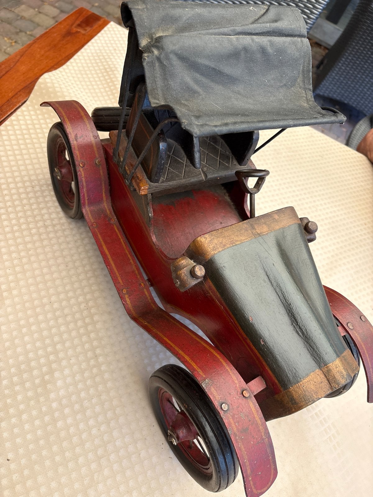 Antieke Houten Speelgoedauto met Stoffen Kap, Antiek en Kunst, Ophalen of Verzenden