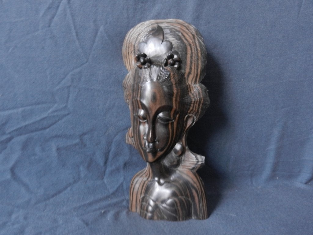 Coromandel buste van vrouw / meisje Indonesie Bali h. 21 cm., Buste, Ophalen of Verzenden, Handgemaakt, 20 - 50 cm