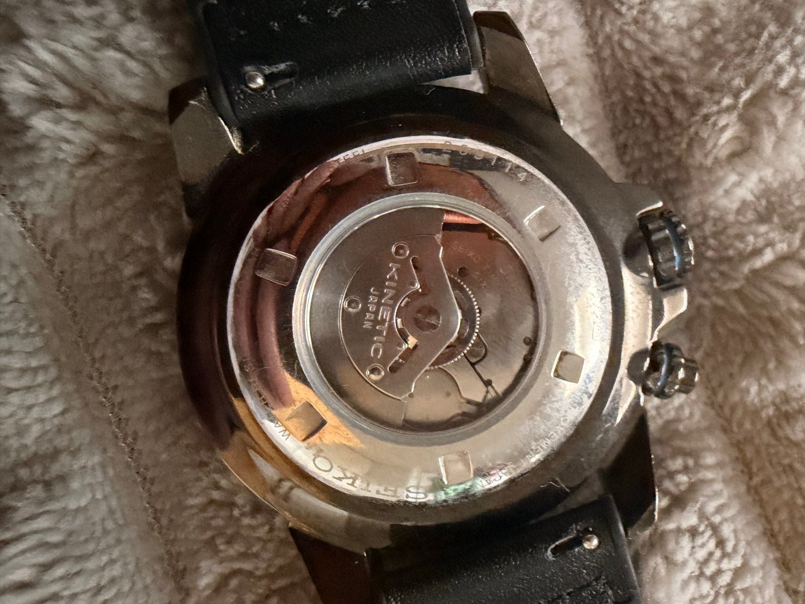 Seiko Kinetic Herenhorloge - Zwart Leer & Staal, Seiko, Staal, Polshorloge, Ophalen of Verzenden