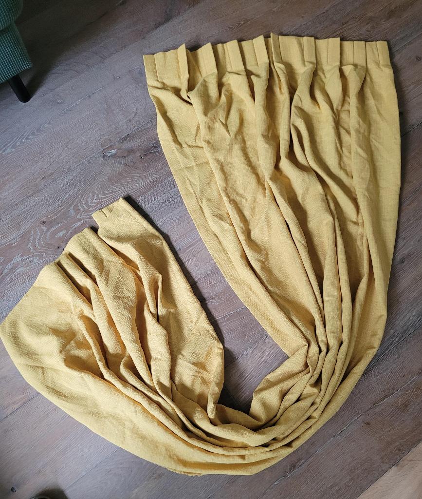 Prachtige okergeel gordijn / gordijnen, 2 stuks NIEUW, Huis en Inrichting, Overige kleuren, 200 cm of meer, Nieuw, 50 tot 100 cm