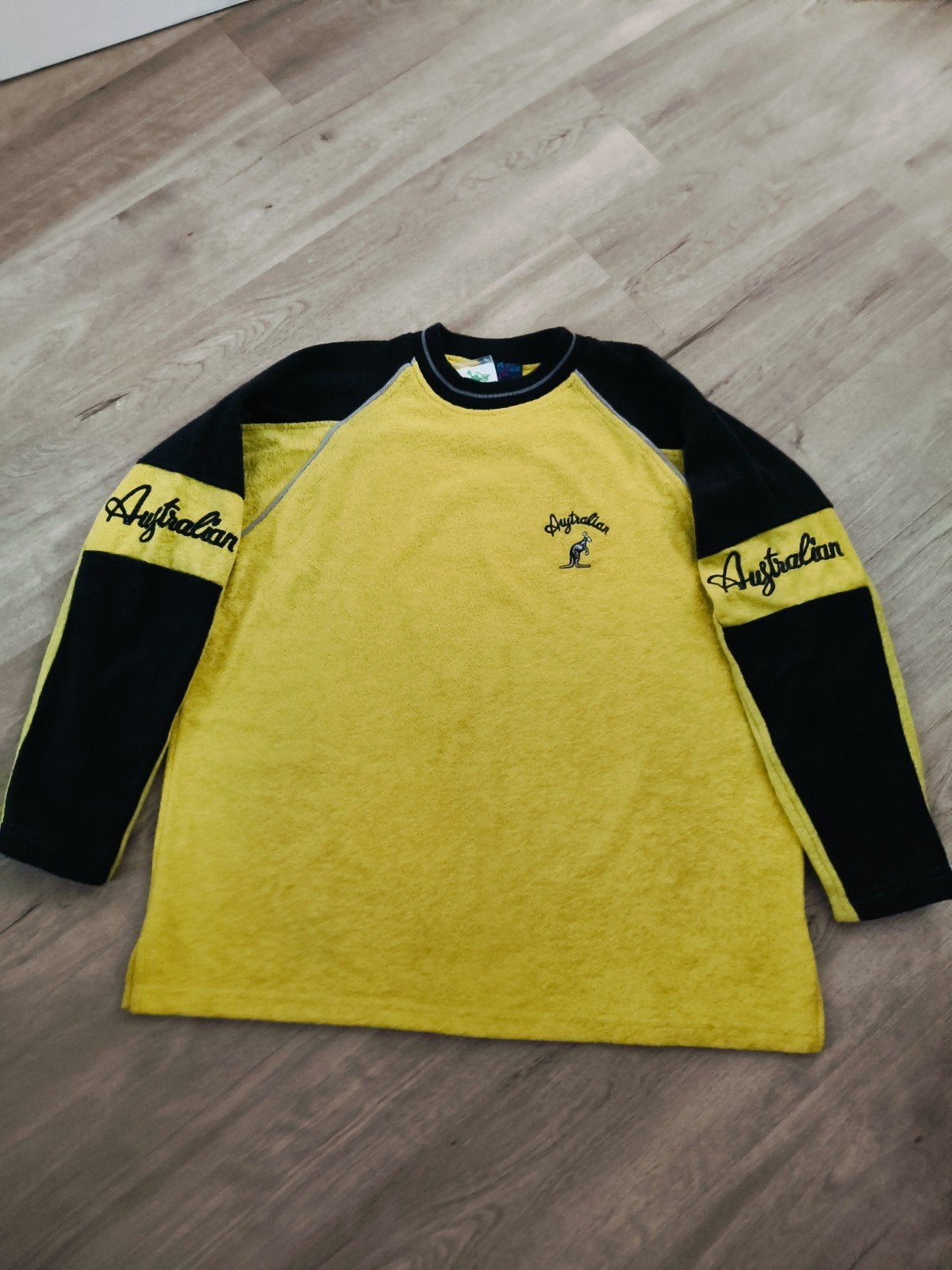 Volwassen Heren XL/52 - 90's Australian Trui Badstof Textuu, Geel, Maat 56/58 (XL), Ophalen of Verzenden, Zo goed als nieuw