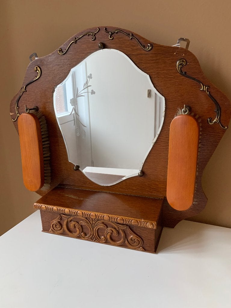 Super mooie antieke halspiegel, Ophalen, Zo goed als nieuw, Hout