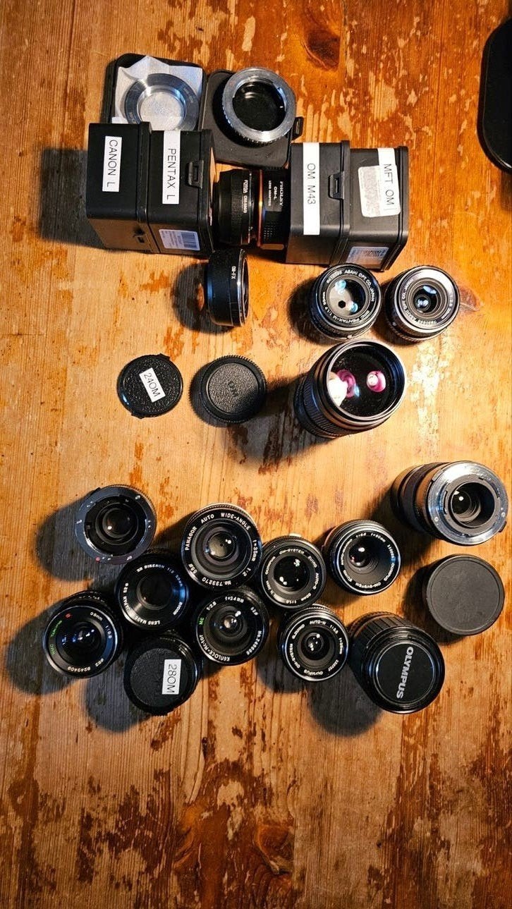 Pentax OM Canon MFT L mount lenzen en adaptor, Ophalen of Verzenden