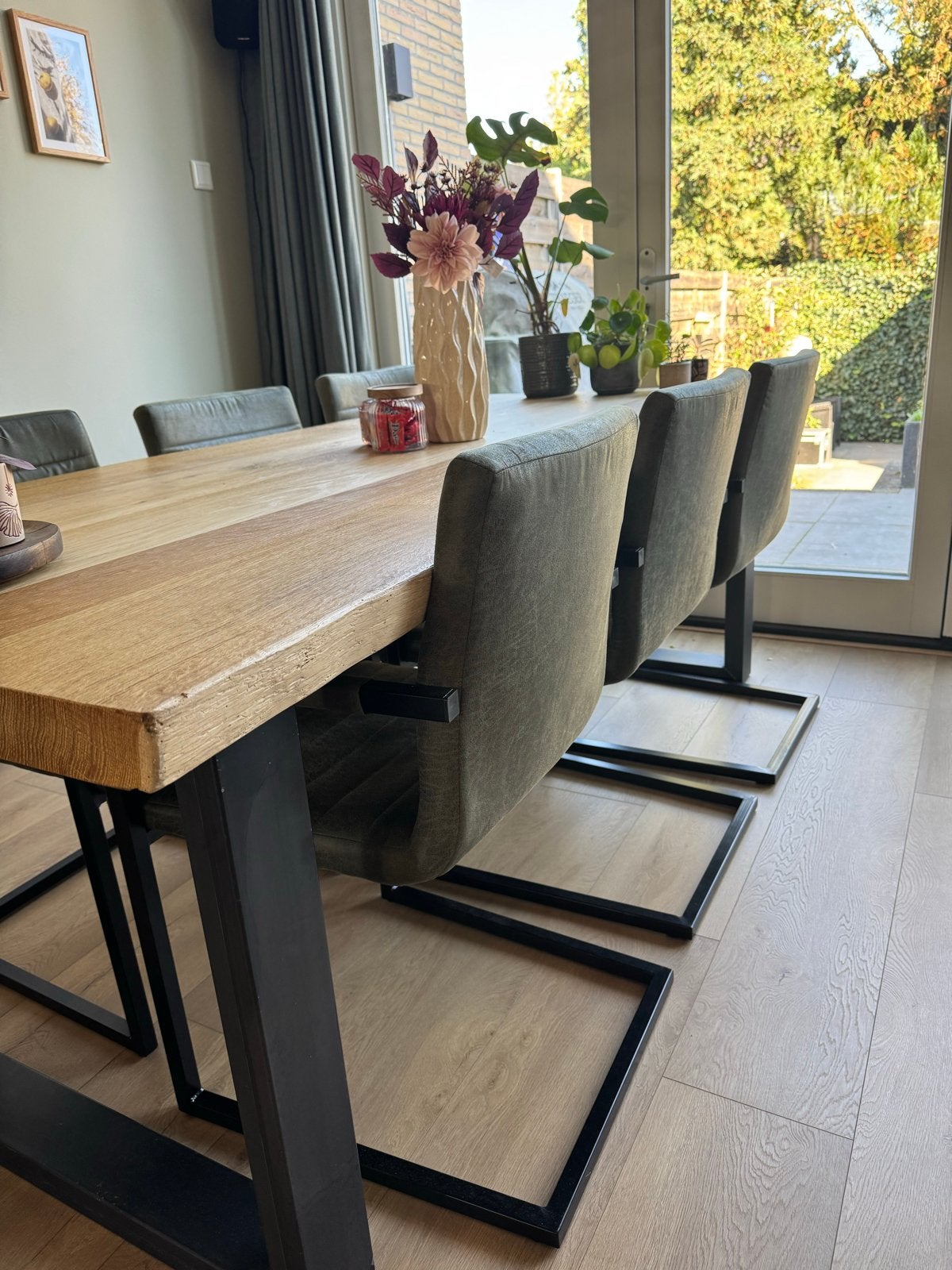 6 groene eetkamerstoelen, Huis en Inrichting, Overige kleuren, Ophalen of Verzenden, Zo goed als nieuw, Metaal