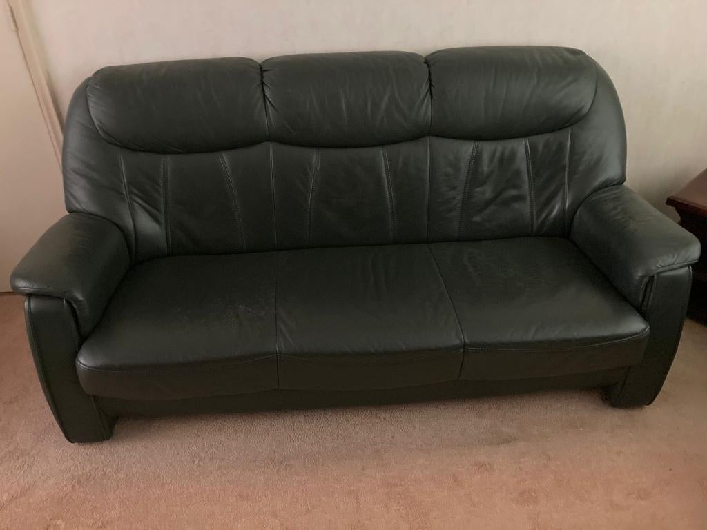 3 persoonszitbank met 2 fauteuils, Huis en Inrichting, Fauteuils, Ophalen, Gebruikt, 75 tot 100 cm, Leer