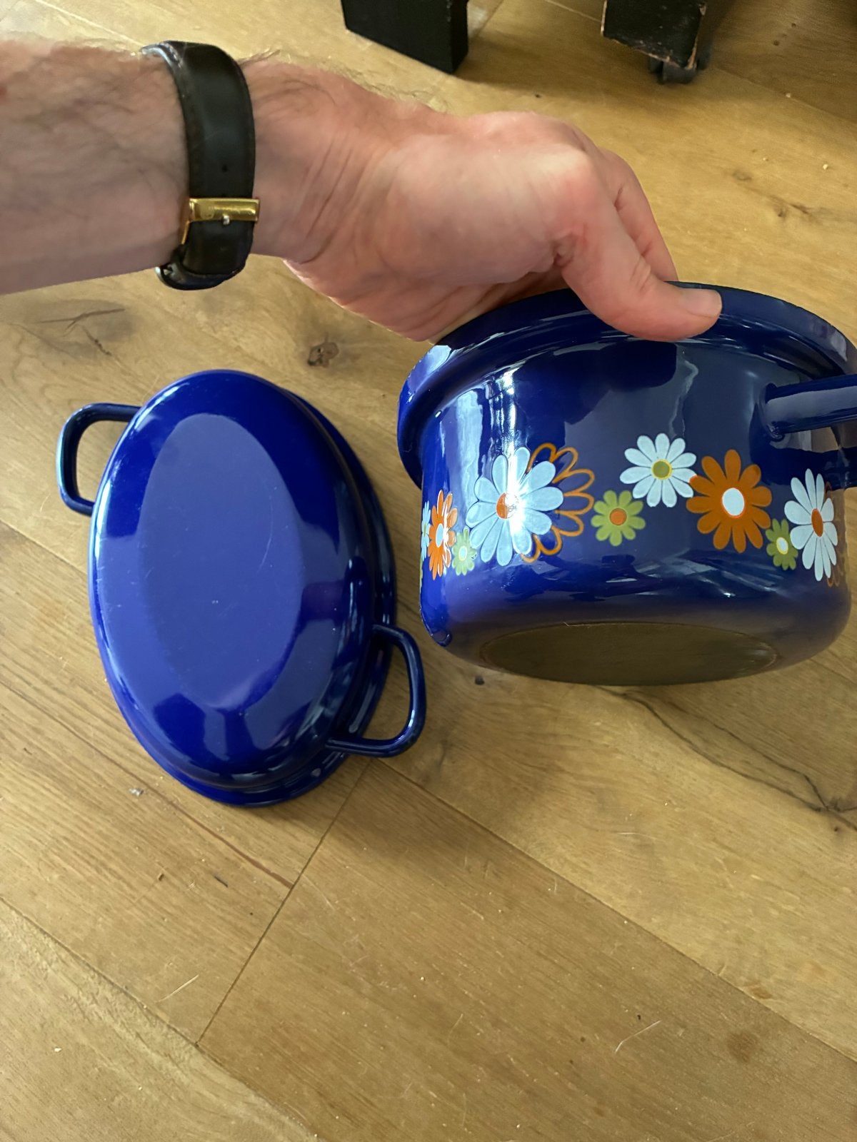 Emaille braadpan met dunne bodem, Gebruikt, Braadpan, Met deksel, Ophalen of Verzenden