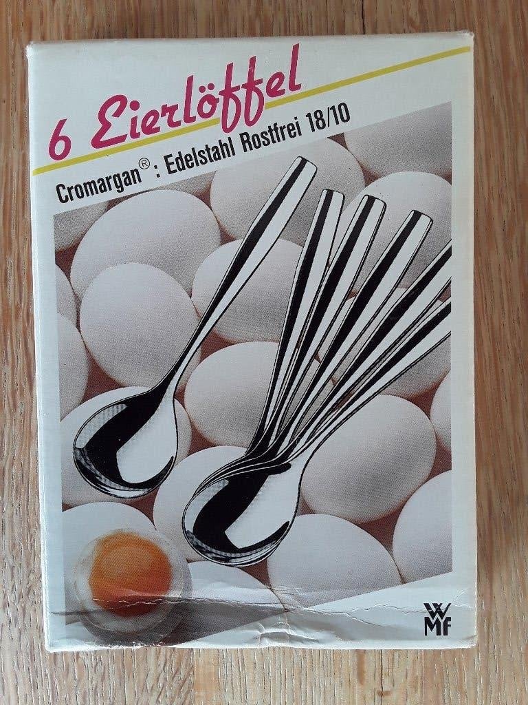 6 eierlepels 18/ 10 roestvrij edelstaal, Ophalen of Verzenden, Zo goed als nieuw, Rvs of Chroom, Vaatwasserbestendig