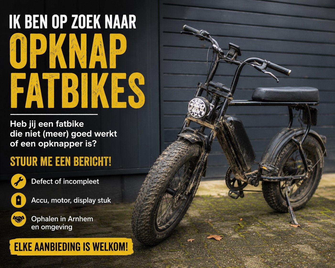 Opzoek naar opknap fatbikes rond de omgeving arnhem, Fietsen en Brommers, Elektrische fietsen, 59 cm of meer, Ophalen, Zo goed als nieuw