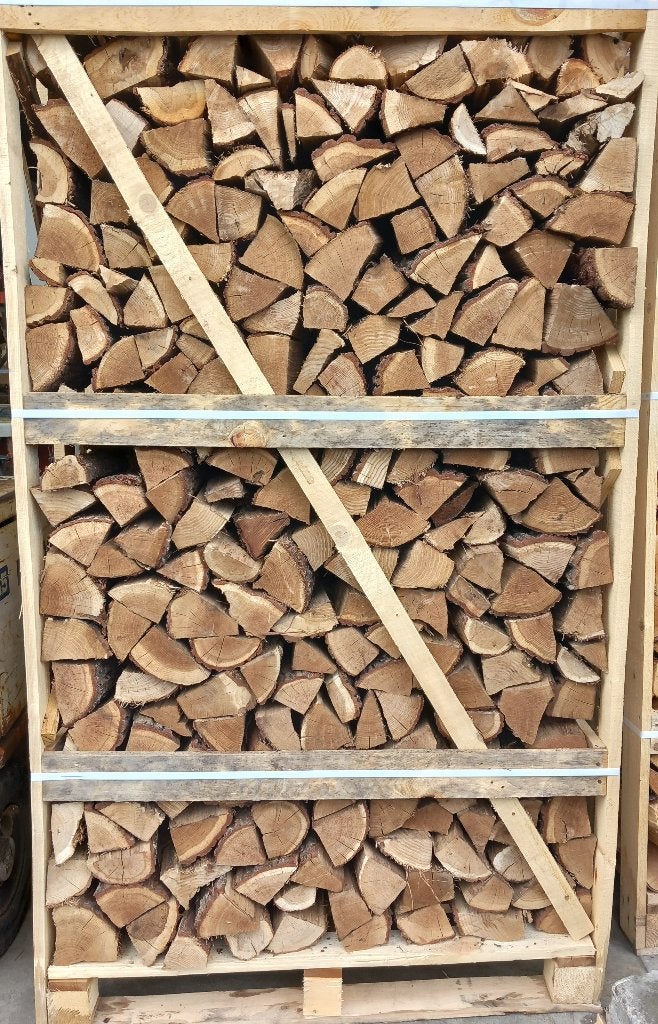 1e klas EIKEN openhaardhout, ovengedroogd in pallet, 25 cm., 6 m³ of meer, Ophalen of Verzenden, Eikenhout, Blokken
