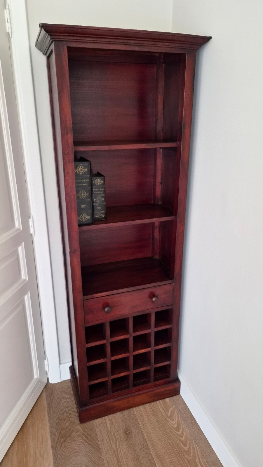 Houten Boekenkast met Wijnrek en Lade, Huis en Inrichting, Kasten | Boekenkasten, Ophalen, Met plank(en), Minder dan 50 cm, Gebruikt
