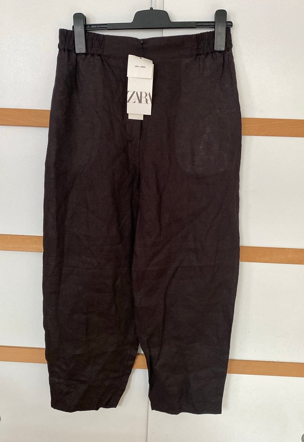 Zara linnen broek, heel donkerbruin, mt L, nieuw met kaartje, Ophalen of Verzenden, Zo goed als nieuw, Bruin, Lang