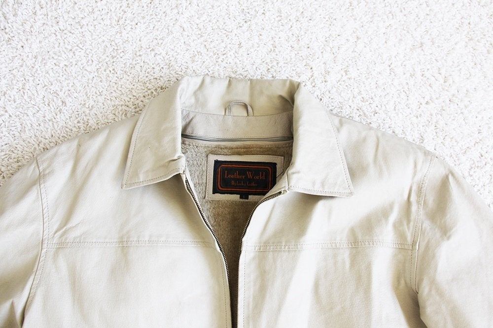 Warm Gevoerde Leren Lucky Leather Vintage Jas* (L) € 45,-, Beige, Maat 42/44 (L), Ophalen of Verzenden, Zo goed als nieuw