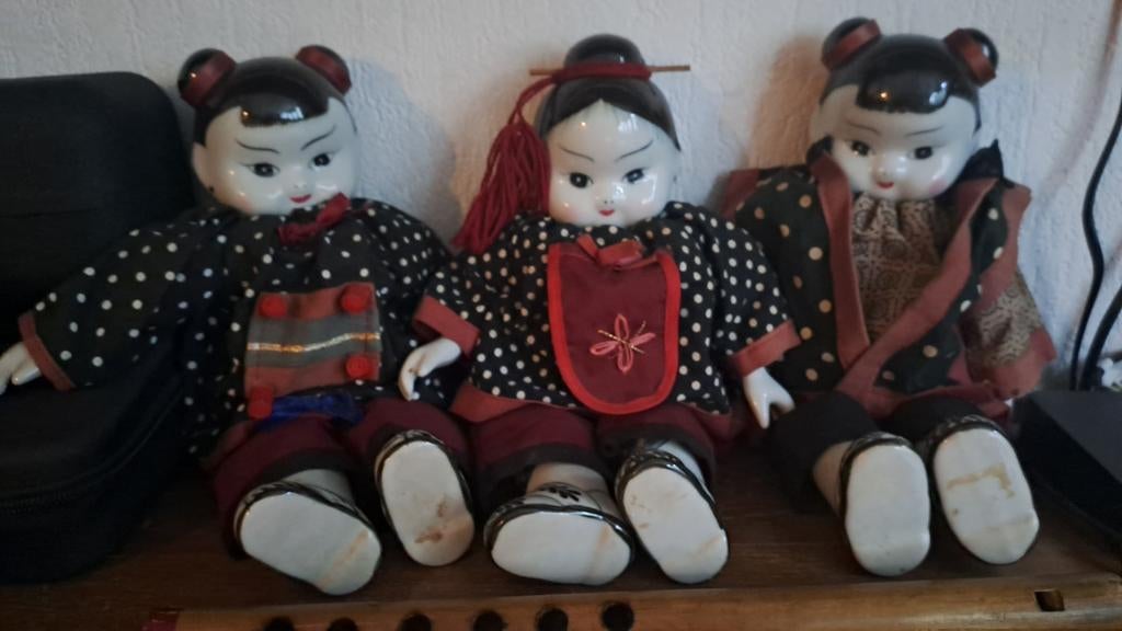 Set van 3 Vintage Aziatische Porseleinen Poppen, Ophalen of Verzenden, Gebruikt, Pop