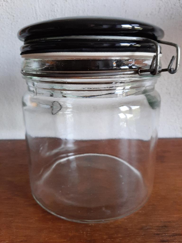 Grote glazen “weck” pot met zwart deksel, 1,5 liter, Ophalen, Gebruikt