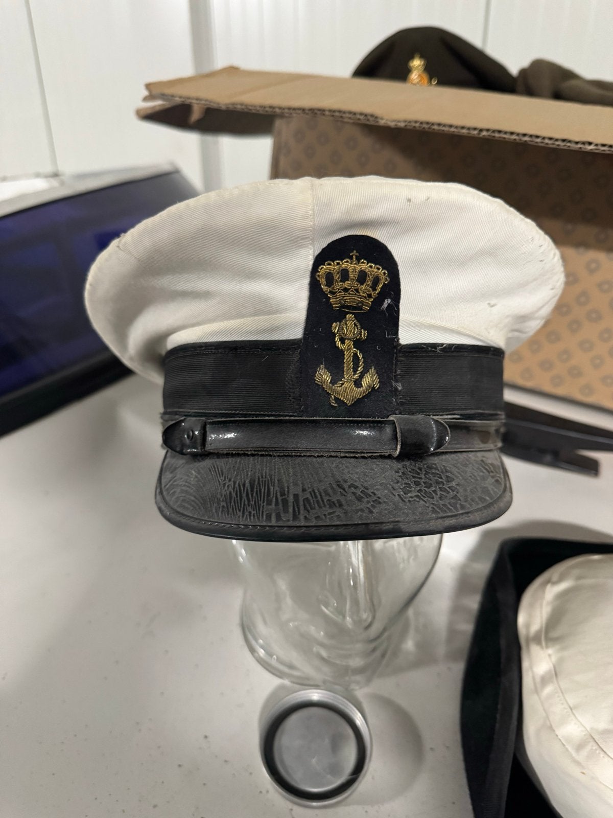Vintage Marine Officierspet - Witte Kapiteinspet, Ophalen of Verzenden, Gedragen, One size fits all, Pet