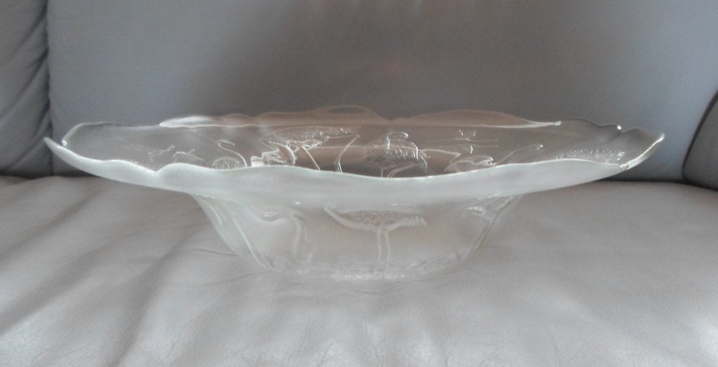 Vintage Glazen Schaal Flamingo, Antiek en Kunst, Antiek | Glas en Kristal, Ophalen of Verzenden