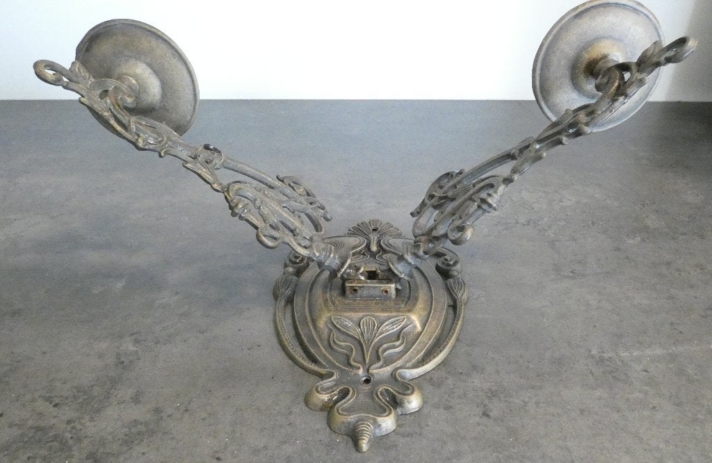 Antieke Art Nouveau Wandkandelaar van Messing [2091], Ophalen of Verzenden, Koper of Brons