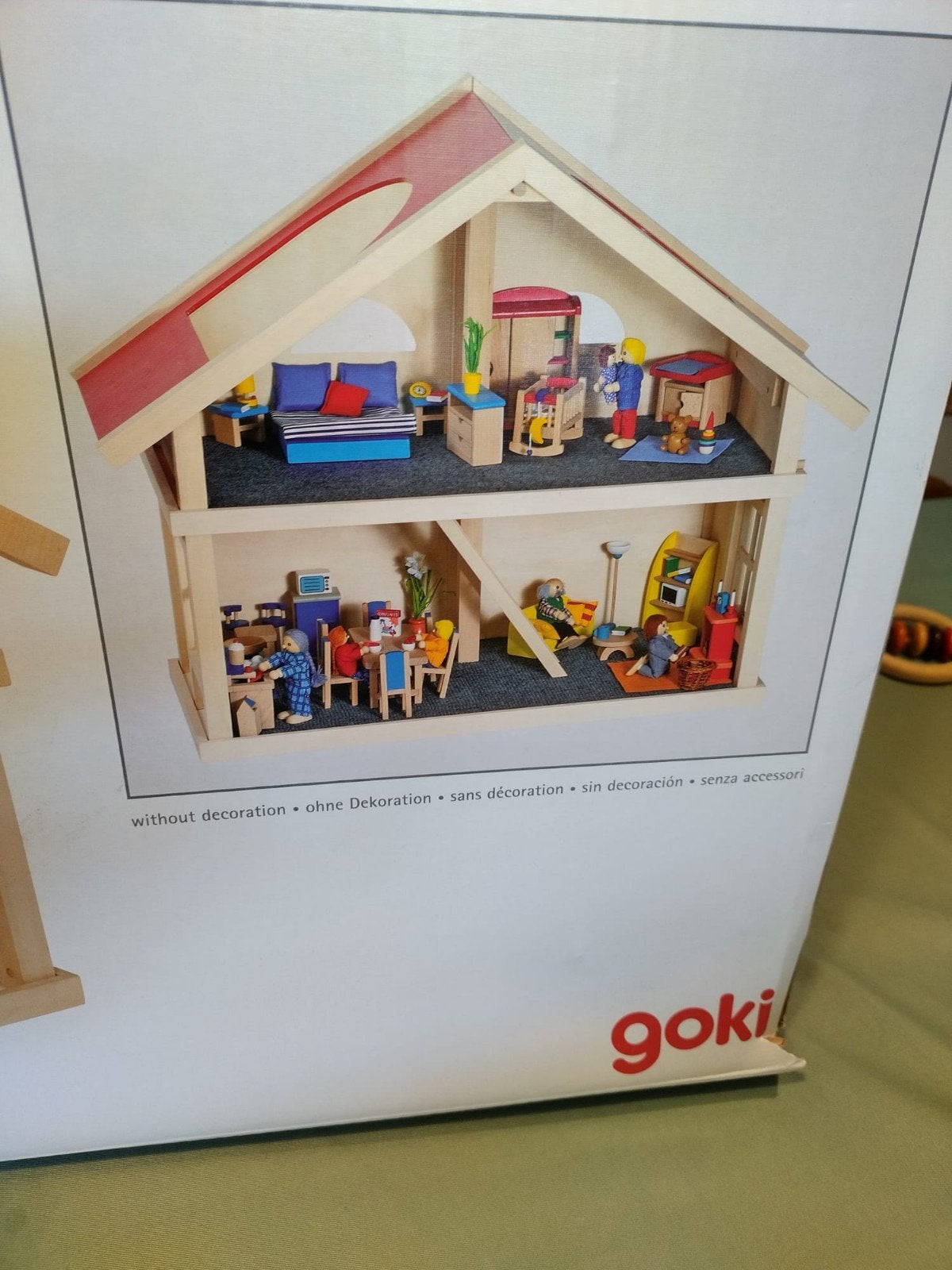 Goki Houten Poppenhuis met Meubels en Poppen - Nieuwstaat, Ophalen, Zo goed als nieuw, Poppenhuis