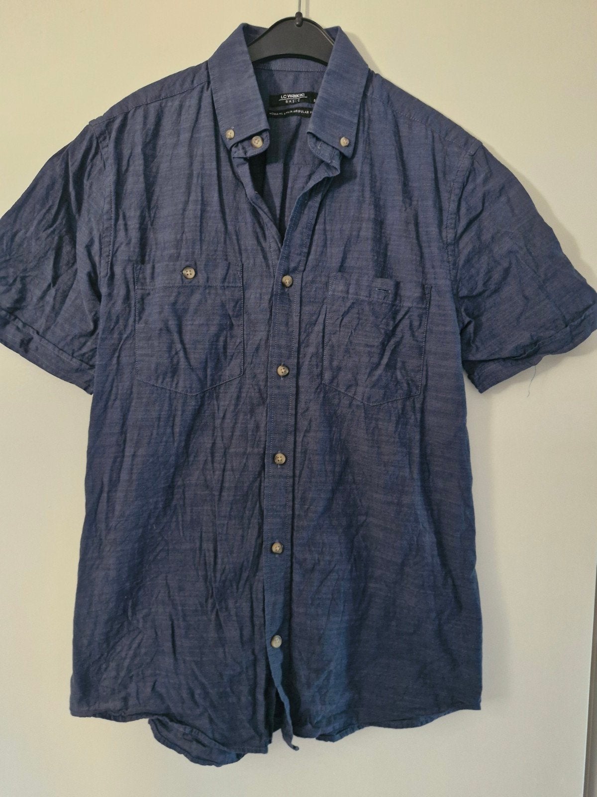 Donkerblauw overhemd met korte mouwen maat s, Overhemd, Lc waikiki, Blauw, Onbekend