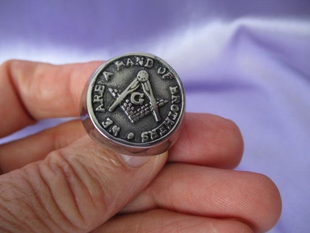 Masonic (Vrijmetselaars) ring – We are a band of brothers, Sieraden, Tassen en Uiterlijk, Ringen, 20 of groter, Heer, Nieuw, Zilver