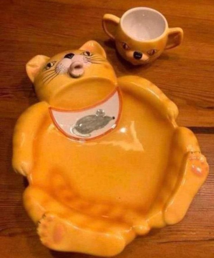 Keramische kitten kat bord kopje, Gebruikt, Keramiek, Ophalen of Verzenden, Kom(men)