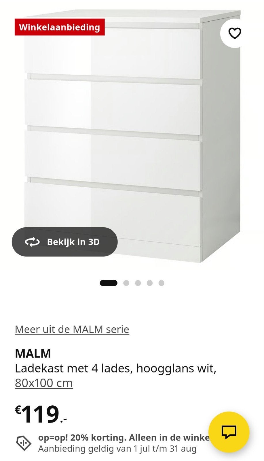 IKEA MALM ladekast met 4 laden, wit, 80x100 cm, Huis en Inrichting, Ophalen, Gebruikt, 5 laden of meer, 50 tot 100 cm