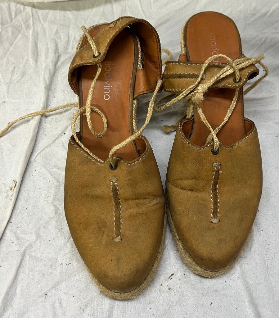 Espadrilles met bruin leder, marioalvino, maat 38, Ophalen, Bruin, MARIOALVINO, Zo goed als nieuw