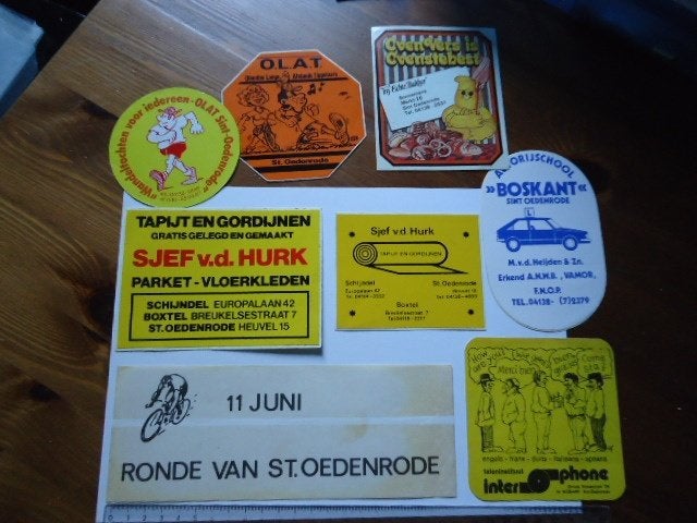 sticker Jaren 70 80 Sint Oedenrode vintage divers 8 stuks, Verzenden, Zo goed als nieuw, Bedrijf of Vereniging