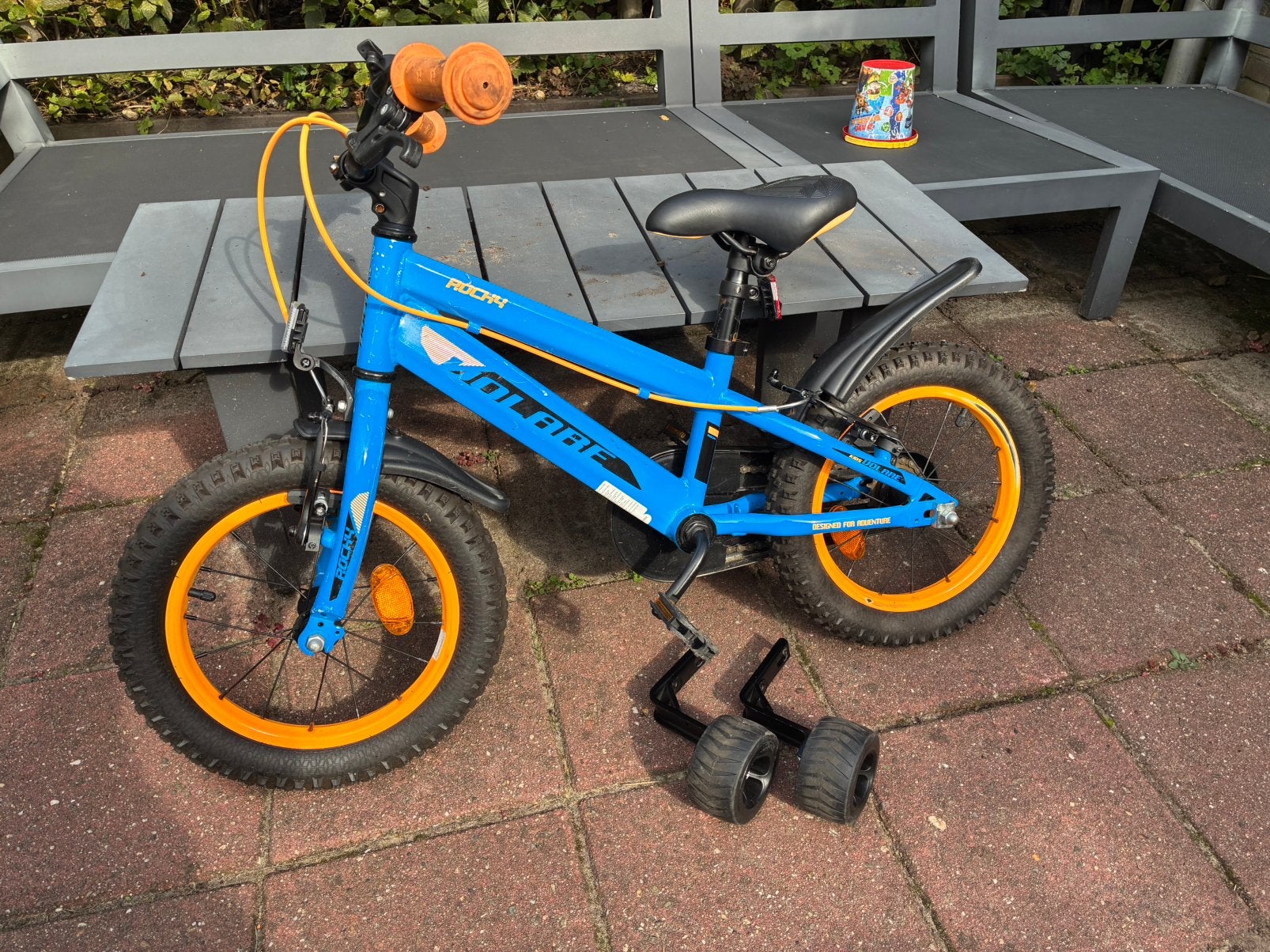 Rocky Volare kinderfiets met zijwieltjes (14 inch), Fietsen en Brommers, Ophalen, Zijwieltjes, Velgrem, Minder dan 16 inch